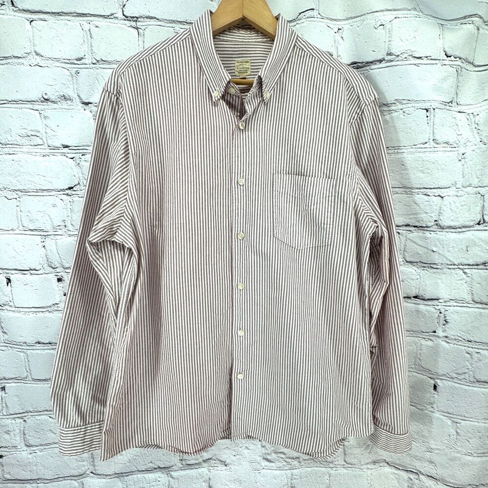 Giordano Oxford Shirt XL Burgundy Stripe 100% Cotton Cassic Office